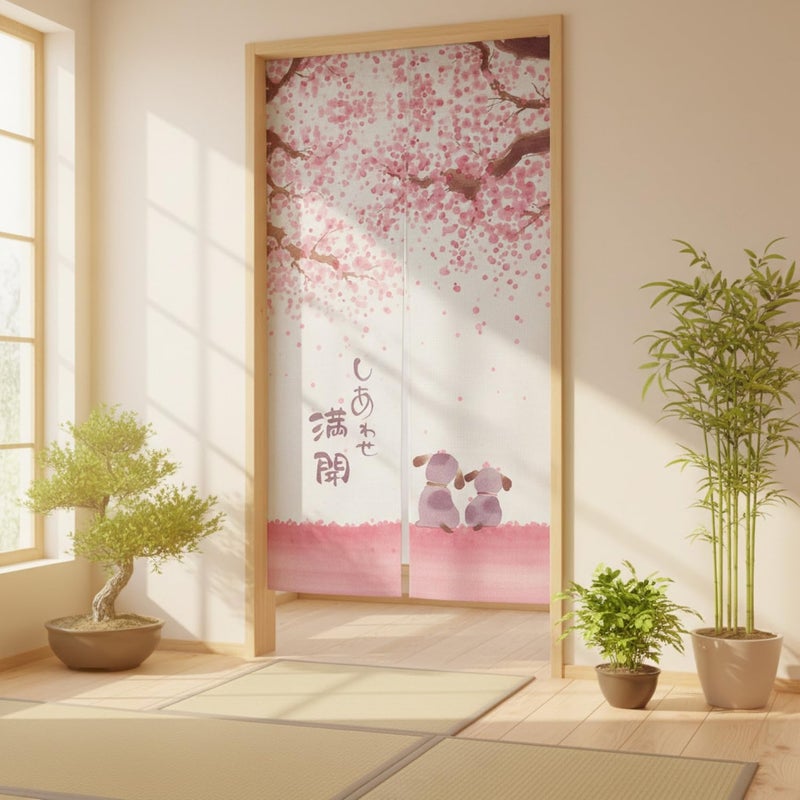 I-MART Noren Doorway Curtain 59"x33" â€“ Happy Dogs Cherry Blossom Design, Japanese Door Curtain for Home, Kitchen, Bedroom, Office, Decorative Doorway Curtain for Doors and Rooms - Image 3